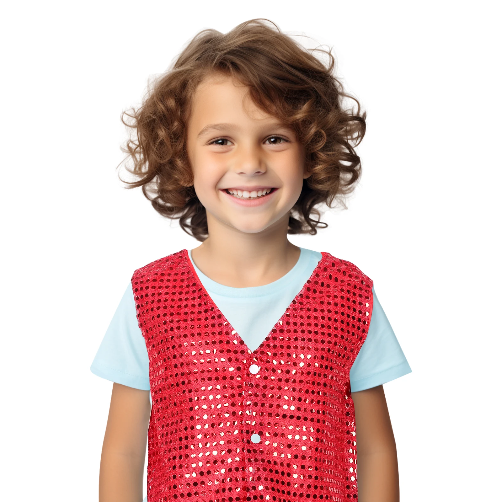 Gilet con paillettes glitterate per bambini 140 cm rosso senza maniche costume da ballo jazz hip-hop gilet lucido per abbigliamento da prestazione del circo per feste