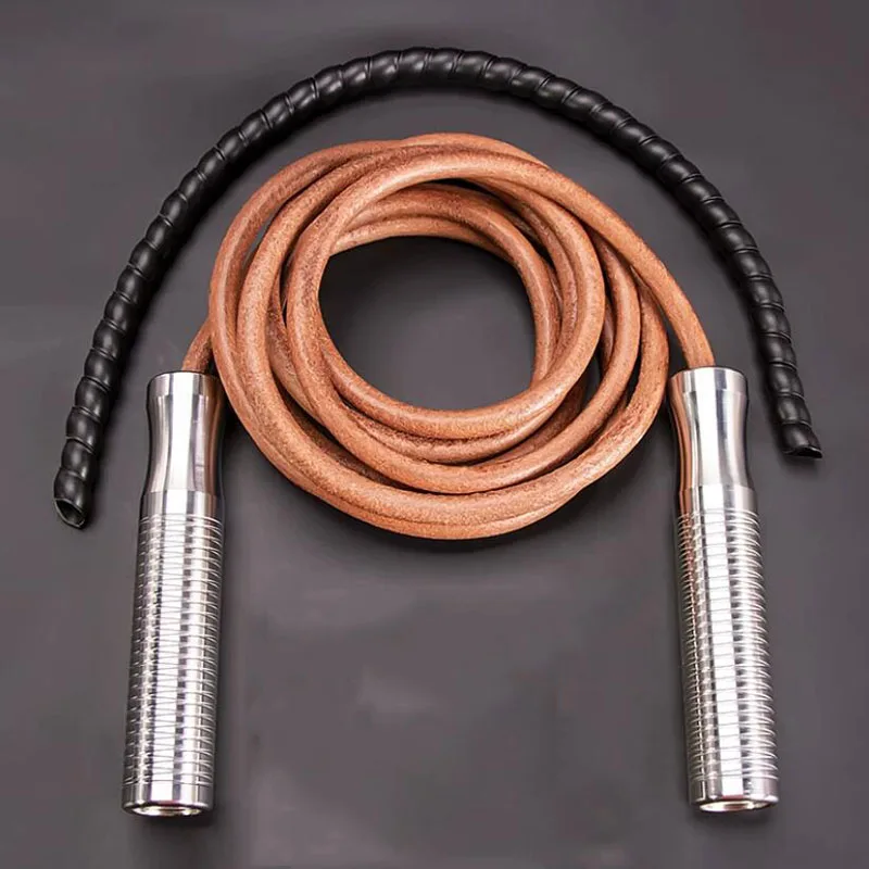 Heavy Duty Stainless Steel Handle Jump Rope Leather Fitness Training Rope for Home Gym And Endurance Workout