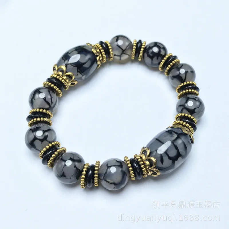 Tibetan - Dzi , Three-Nine-Eyed-Patterned Agate Buddha Bead Bracelet Men And Women