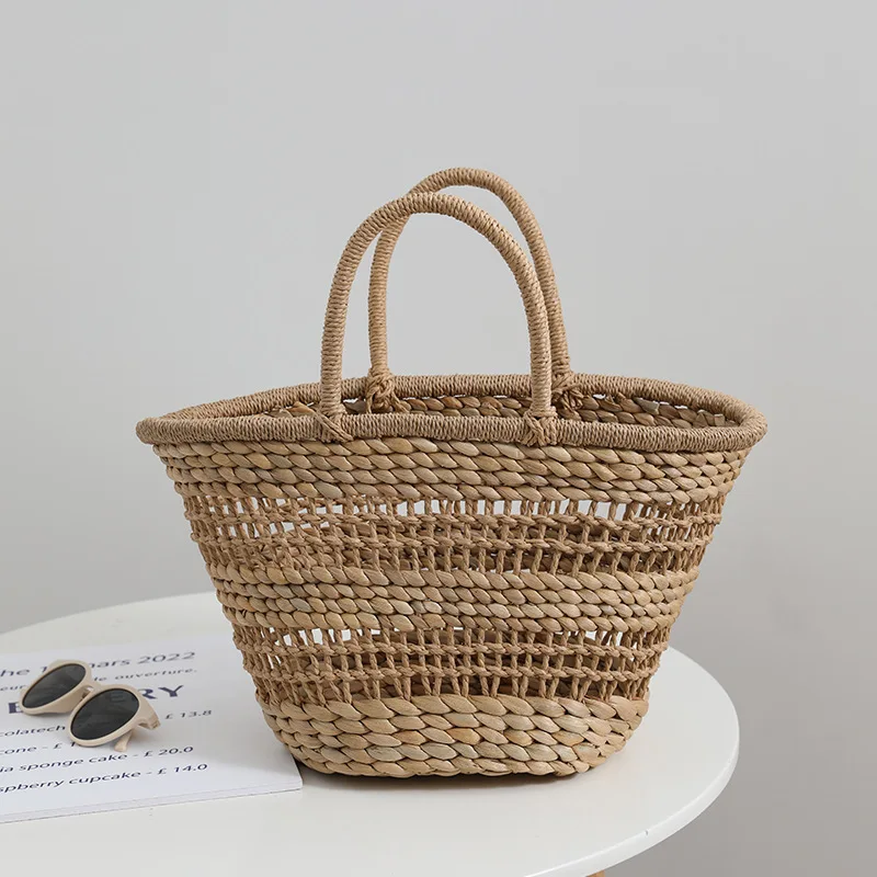 Bohemian Hollow Straw Basket Bag Handmade Woven Straw Bags Summer Handbag Bali Travel Rattan Beach Bag Large Shopper Tote Bags