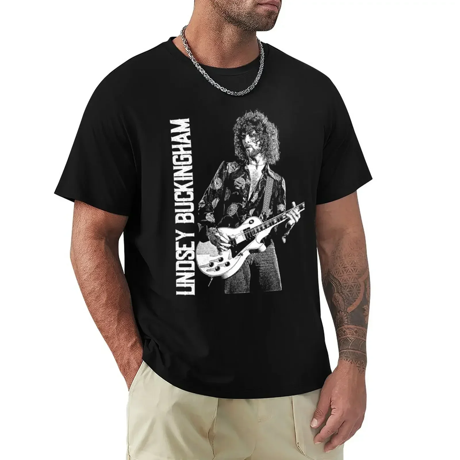 Homens lindsey buckingham t-shirt, moda coreana roupas masculinas, em torno do pescoço, gráfico, harajuku, manga curta, 2024