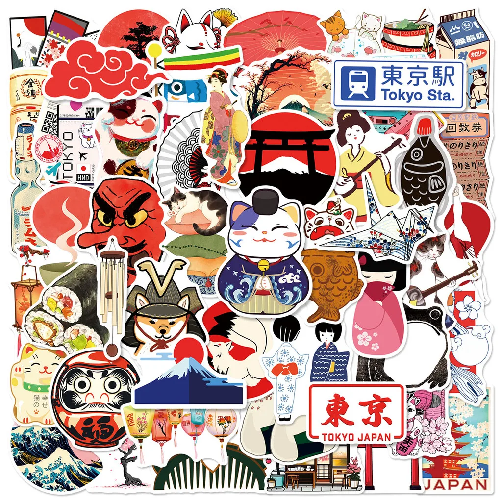 50-teilige japanische minimalistische Cartoon-Graffiti-Aufkleber – kreative wasserfeste dekorative Aufkleber für Heimwerker (Anime Worlds Store)
