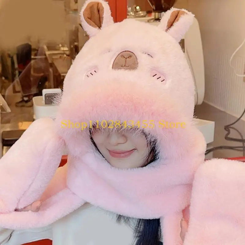 49MC الدب الأذن أفخم وشاح قفازات قبعة للطقس البارد إيرفلاب قبعة للطلاب فتاة في الهواء الطلق الشتاء النشاط الأذن قبعة واقية