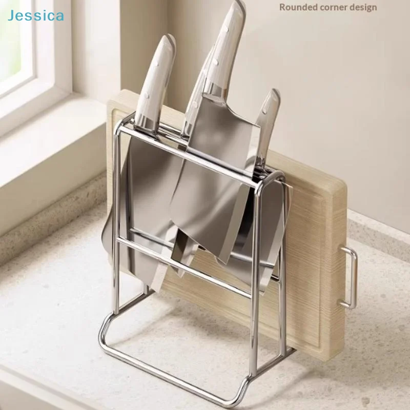 ♥Stainless Steel Kitchen Organizer Stand - Knife & Cutting Board Holder, Rounded Corner Countertop Storage Rack