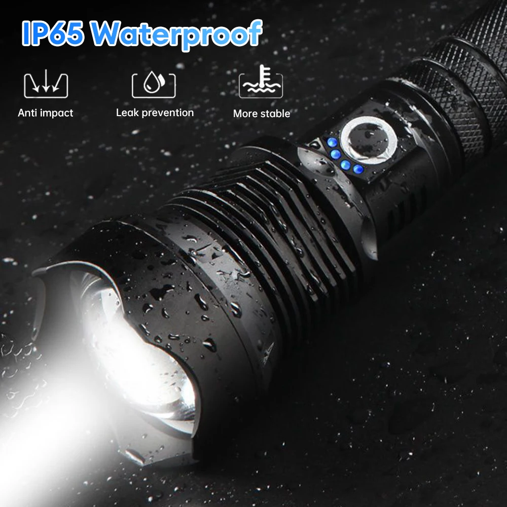 High Power LED Flashlight Type-C USB Rechargeable Tactical Torch 500M Long Range Ultra Powerful Flashlight Camping Lantern