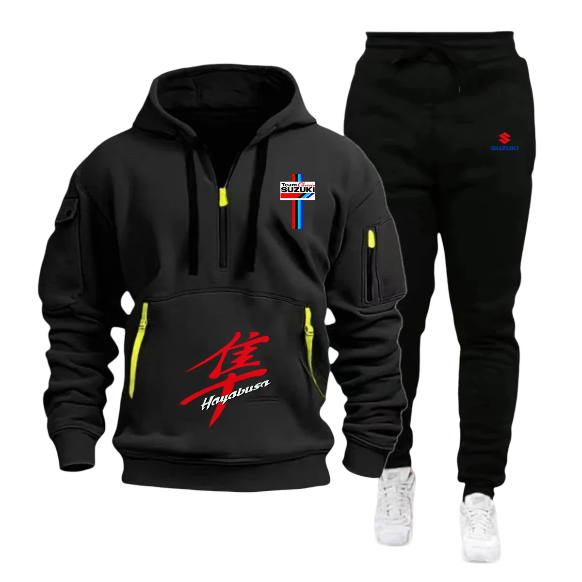 

Mr. Suzuki's zip-down hooded jacket with pants - sport casual outfit (with multiple pockets) - suitable for running - quick deli