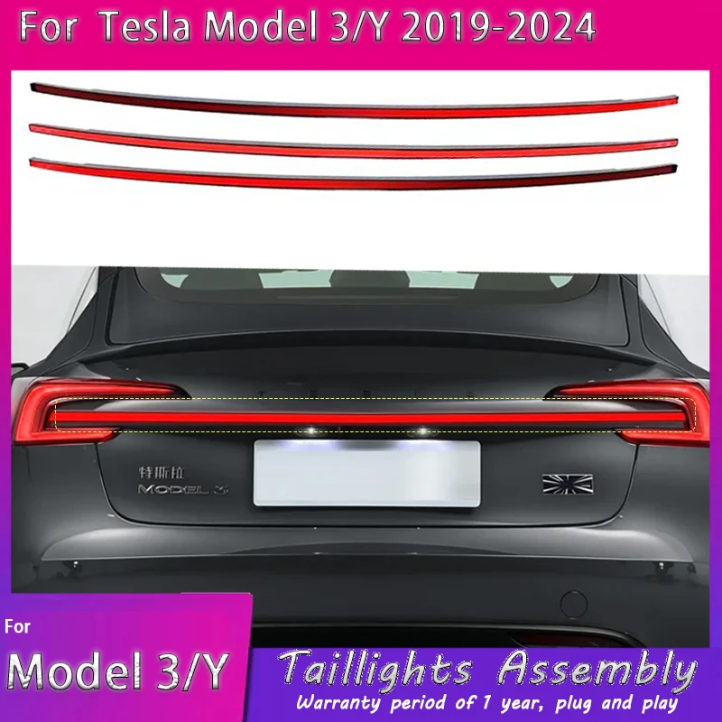 ل تسلا نموذج 3 2024 من خلال الضوء الخلفي المتدفقة الديناميكية بدوره الفرامل الخلفية الذيل إضاءة صندوق السيارة بار ملحقات مصابيح السيارات