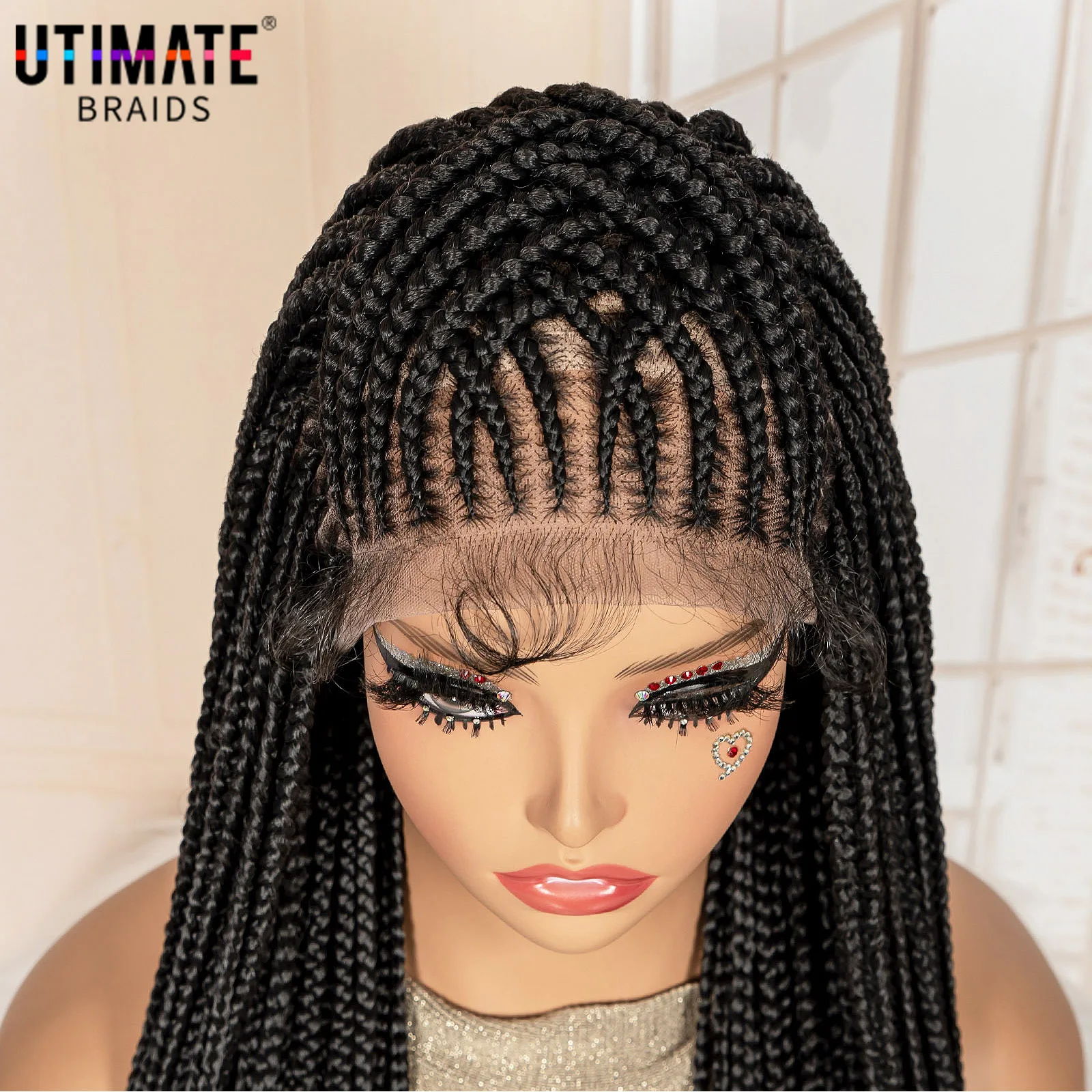 34inch Synthetic Braided Wigs for Black Women Full Lace Front Box Braids Wig Knotless Cornrow Box Braids Wig for Daily Use