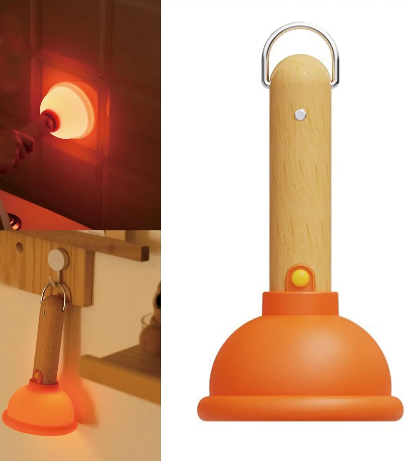 

Plunger Night Light Rechargeable Wooden Handle Toilet Bedside Dimming Silicone Sleep Night Lamp for Kids Bedroom Funny Gifts