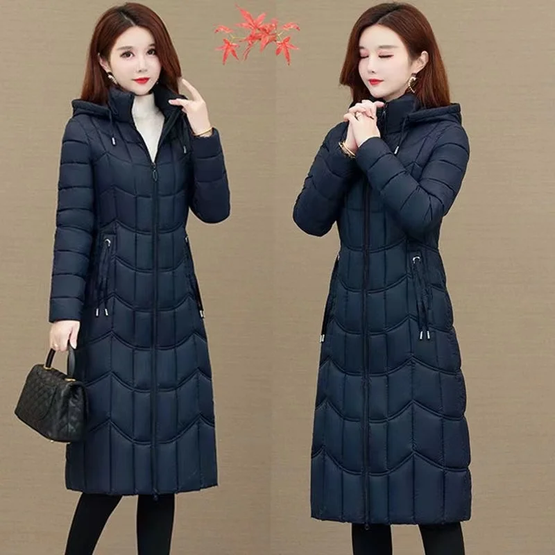 2024 Winter Jacket Women X-long Thicken Down Coat with A Hood Straight Elegant Outerwear Korean Fashion Female Parkas