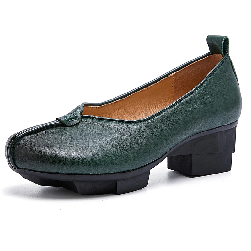 

Koznoy 5cm Cow Genuine Leather Comfy Slip on Chunky Heesl Ethnic Rubber Ergonomic Woman Leisure Summer Pumps Shoes