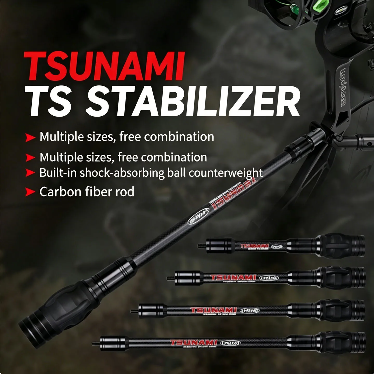 Single-Sided V-Seat Archery Balance Stabilizer Bar, Multi Sizes Optional, Universal Compound Pulley Bow Shooting Equipment Acces