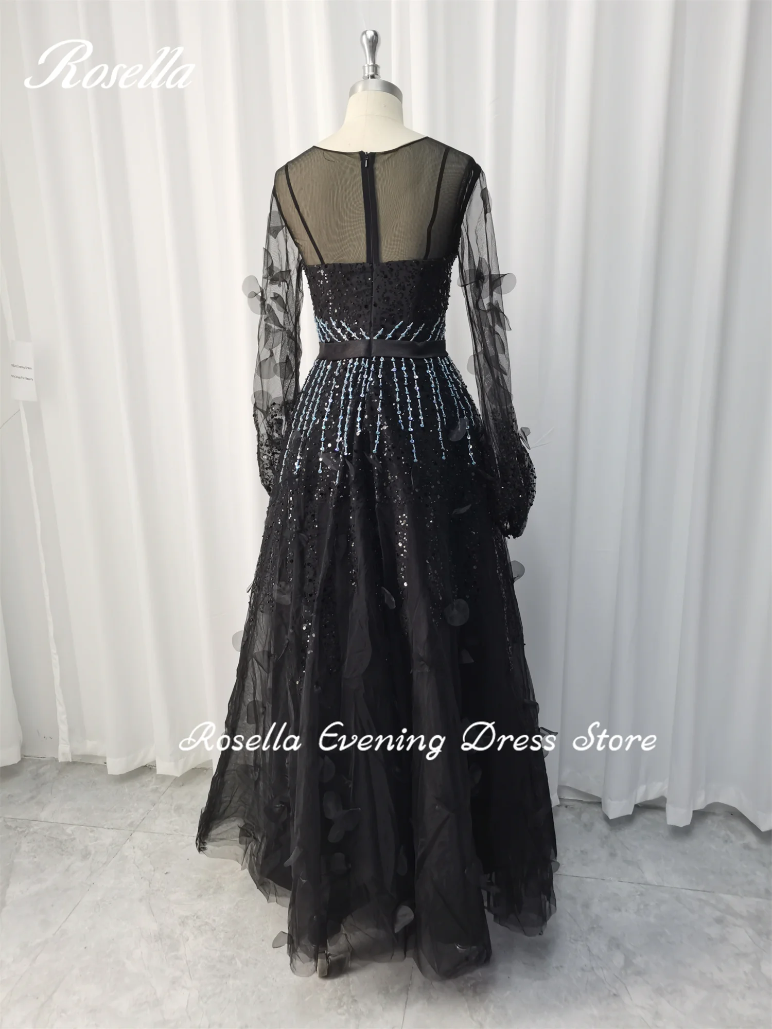 Rosella Black O Neck A Line Fashion Special Events Dress Floor Length Beaded Saudi Aribia Evening Dress 2023