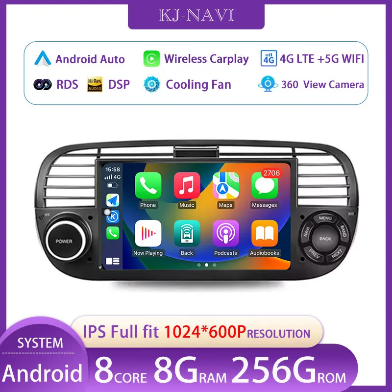 

7 inch Android 14 For FIAT 500 2007-2015 GPS Navigation Stereo Head Unit Multimedia Player No 2din DVD QLED Screen DashCam HDR