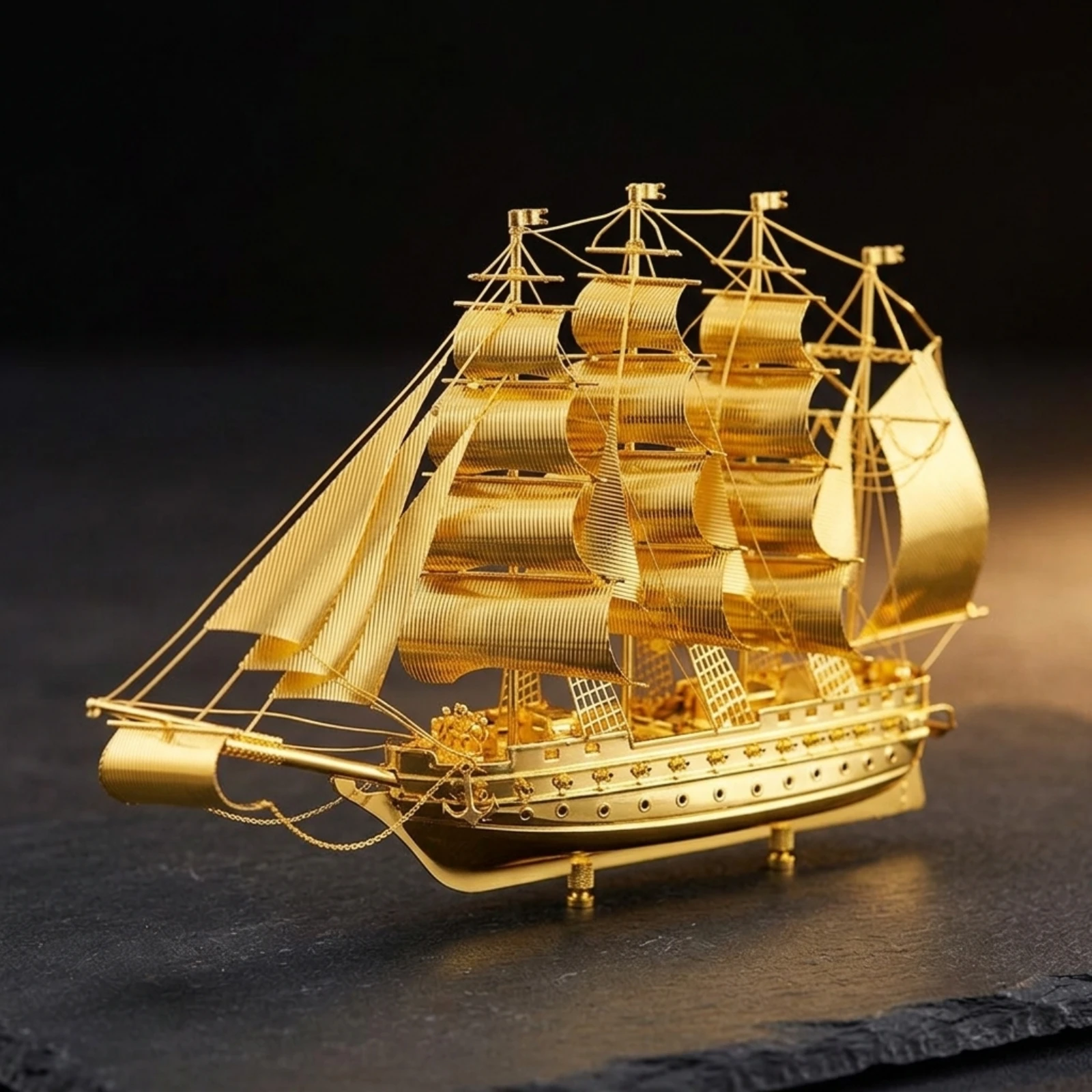 Sailboat Model Copper Sailboat Decor Model Ship with Base Coastal Miniature Sailing Boat Marine for Collectors, Desk, Office