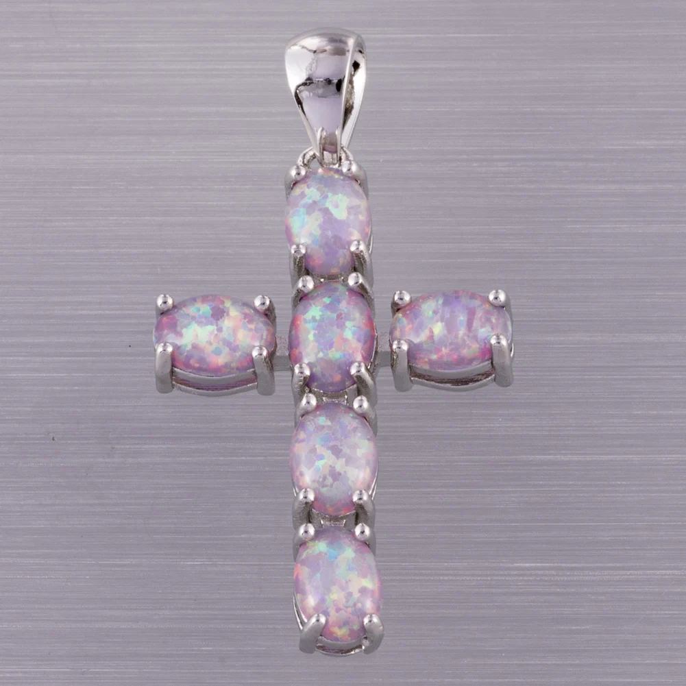 

KONGMOON Latin Cross Lavender Purple Fire Opal Oval Cabochon Jewelry for Women Pendant for Necklace