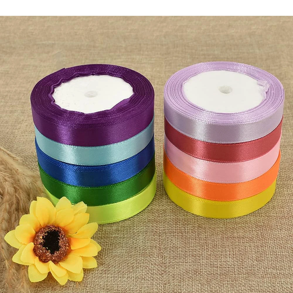 25 Yards 15mm Silk Satin Ribbons Rolls For  Embellish Ribbon Gift Wrapping Wedding Birthday Party Decoration Floral Craft Sewing