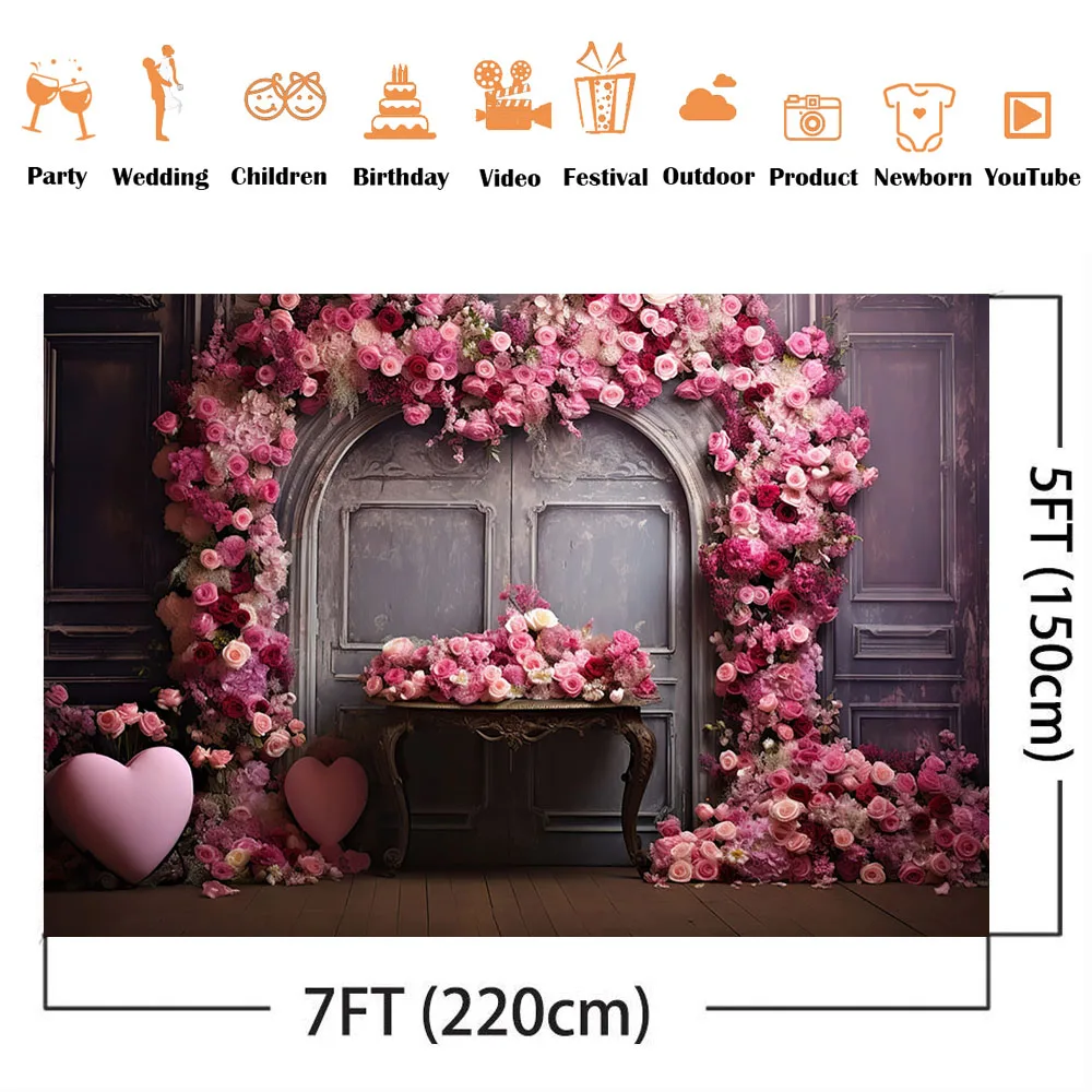 Valentine's Day Pink Rose Flower Backdrop for Photography Newborn Kids Cake Smash Portrait Photo Background Studio Decorations