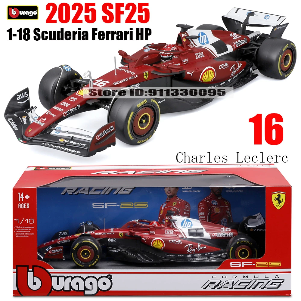 Bburago 1:18 New 2025 F1 Ferrari SF25 #16 Charles Leclerc #44 Lewis Hamilton Car Model Vehicles Formula 1 Alloy Toy Vehicle