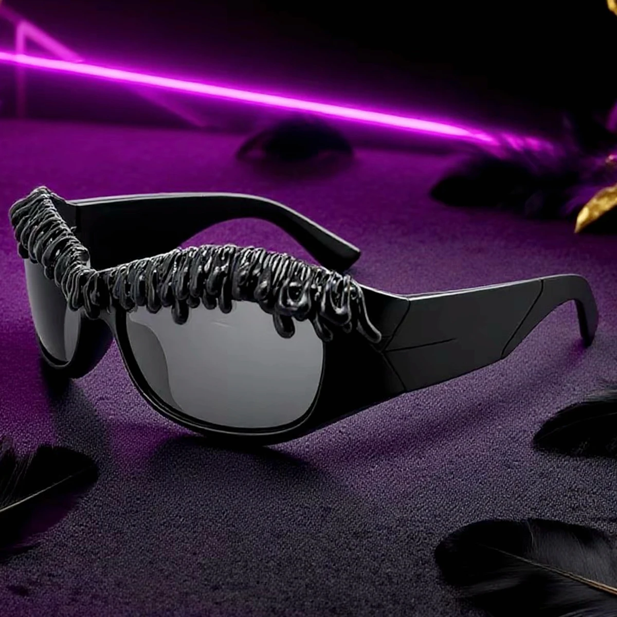 Dark 3D Handmade Artistic Creativity Drip Molding Avant-garde Sunglasses for Women Exaggerated Trendy Funny Party Art Shades