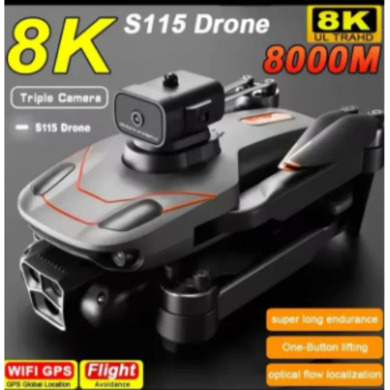 

S115 Brushless RC Drone 8K Professional Triple Camera Wide Angle Optical Flow Positioning Four-way Obstacle Avoidance Quadcopte