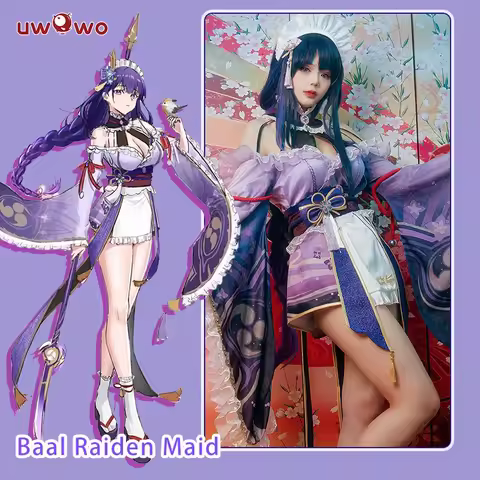 LAST BATCH UWOWO Raiden Shogun Cosplay Maid Costume Genshin Impact Fanart: Raiden Shogun Ei/Baal Kimono Maid Dress Halloween Cos