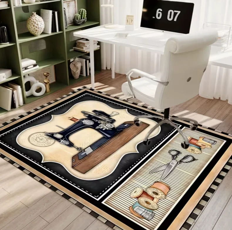 Vintage Sewing Machine Square Rug Side Perfect for Adding Warmth and Style to Living Room or Bedroom Decor Carpets