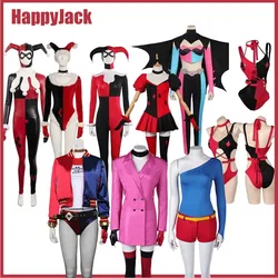 Quinzel Cosplay kadın tulum maskesi kostüm Fansy Disguise kıyafetler cadılar bayramı karnaval rol oynamak için Bodysuit yetişkin kadın kızlar