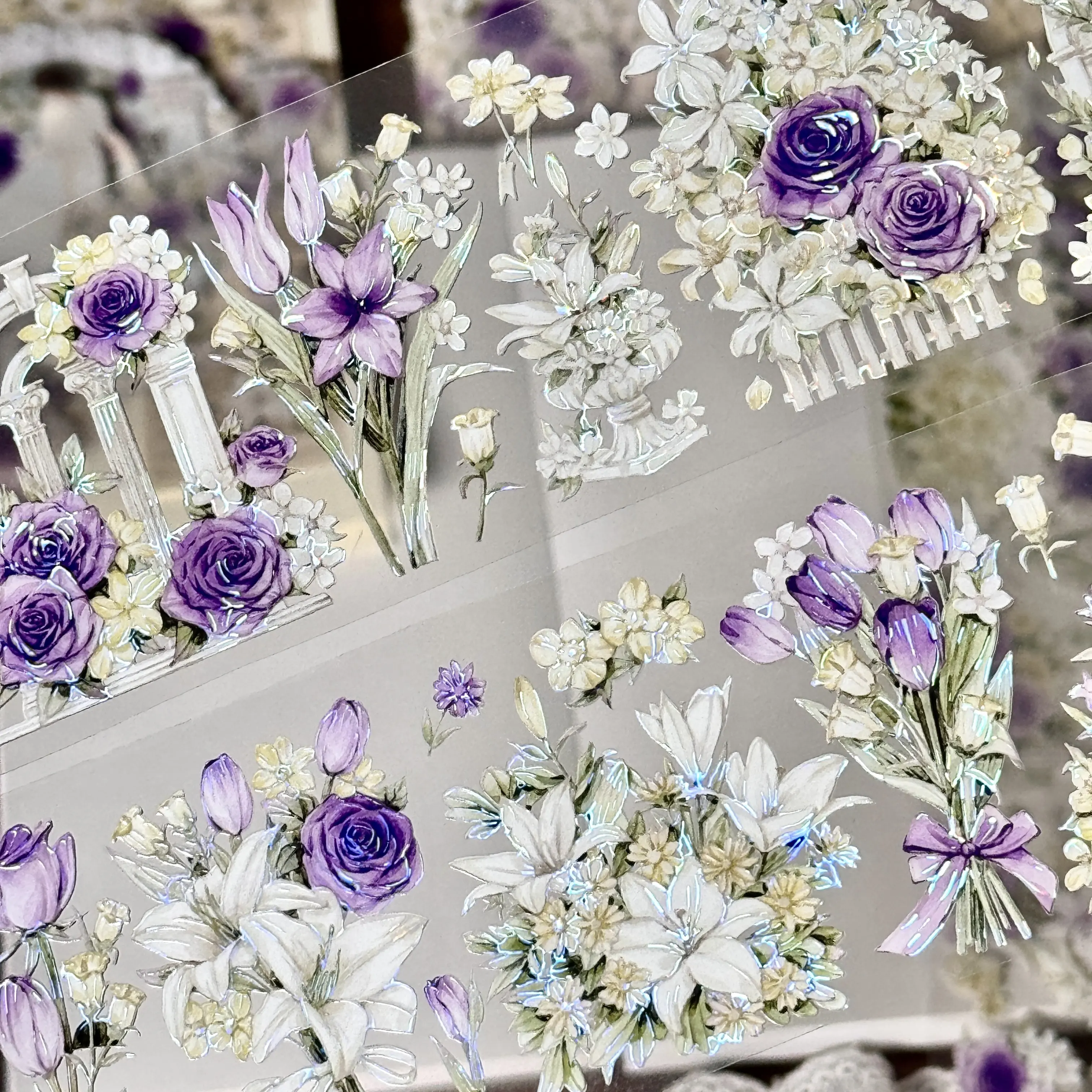 Purple Twilight Manye-Junoma Retro Flower Washi PET Die Pre Cut Journal Tape