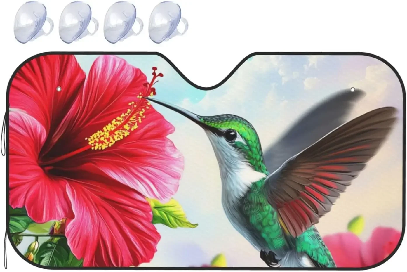 Guarda-sol para parabrisas de colibrí con flores de hibisco rojo, guarda-sol dobrável, cubierta para ventana delantera de coche, viser