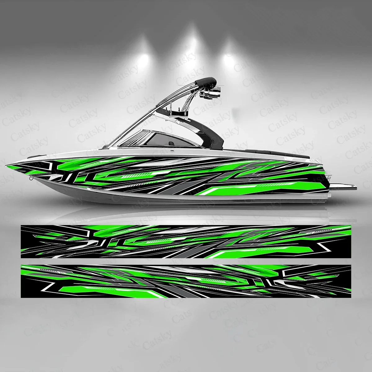 Green Gray Gradient Stripe Boat Sticker Fashion Custom Fish Boat-Sticker Vinyl Waterproof Boat Wrap Graphic Boat Wrap Decal