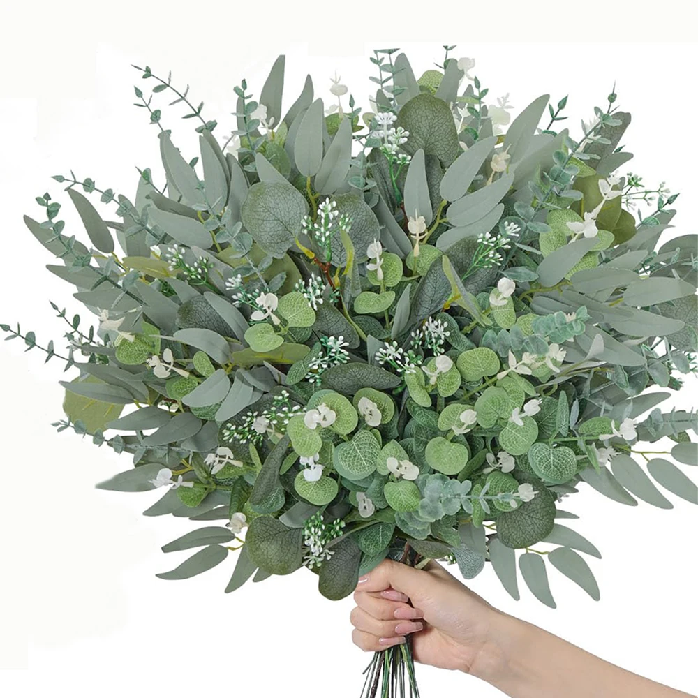 50PCS Mixed Artificial Eucalyptus Leaves Fake Flowers Faux Willow Cuttings DIY Bouquet for Wedding Floral Home Party Table Decor - view 2