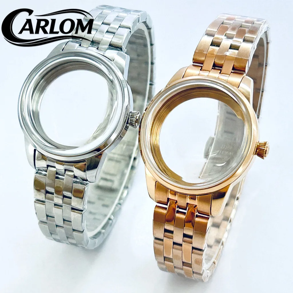 33mm NH Watch Case For NH34 NH35 NH36 NH38 NH39 NH70 NH72 Movement Cocktail Arch Glass Case Silver Rose Gold Polishing Lady