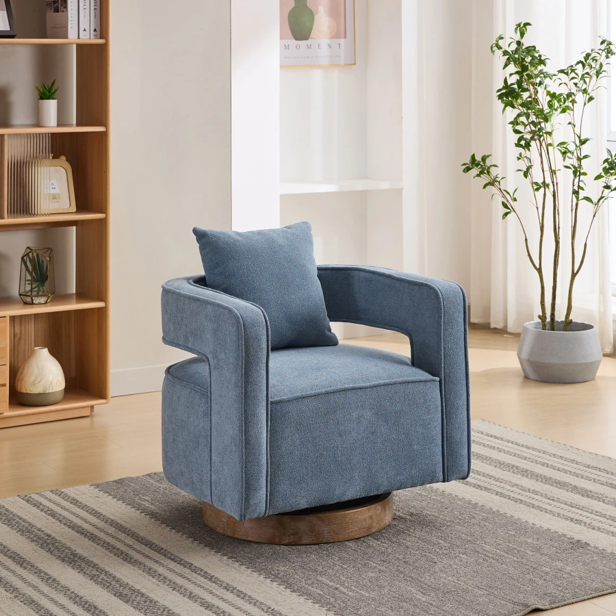 28.94"W Swivel Accent Open Back Chair Modern Comfy Sofa Chair With Weathered Base For Nursery Bedroom Living Room Hotel Office,