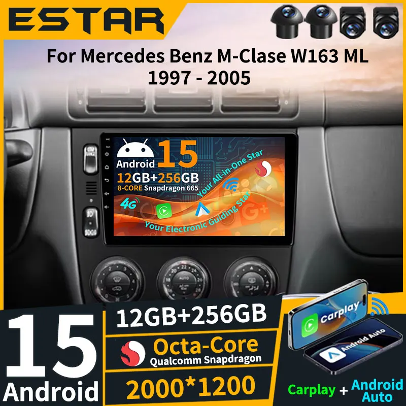 Wireless Carplay Android 15 For Mercedes Benz M-Class W163 ML 1997 - 2005 Car Radio DSP 4G LTE RDS Video Player GPS 2din WIFI BT