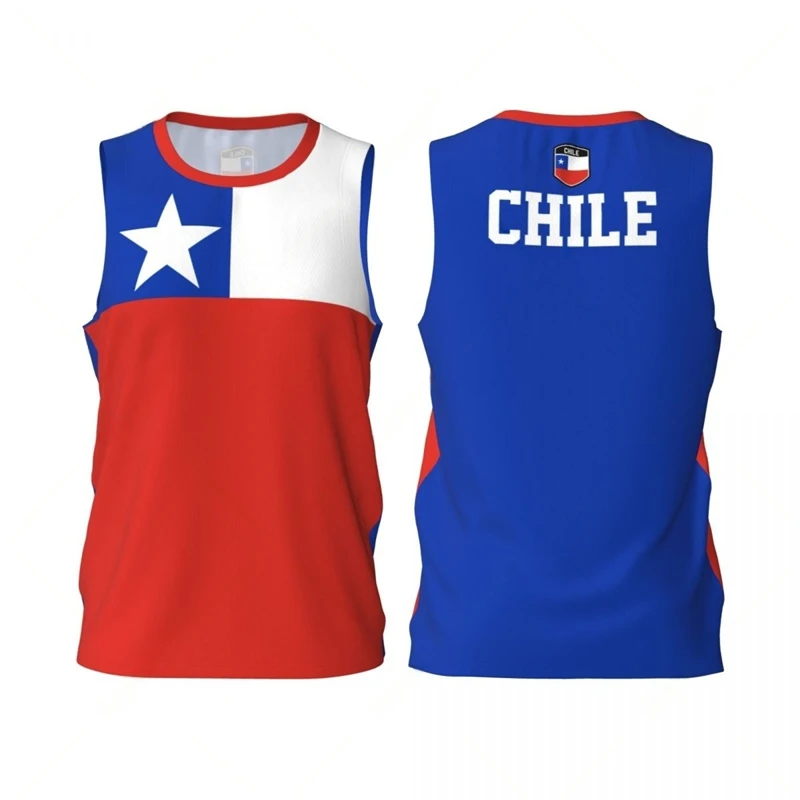 Chile Flag Basketball Tank Tops Summer Fashion National Emblem 3D Printed Sleeveless T Shirts Loose Quick Dry Sports Vest Tees