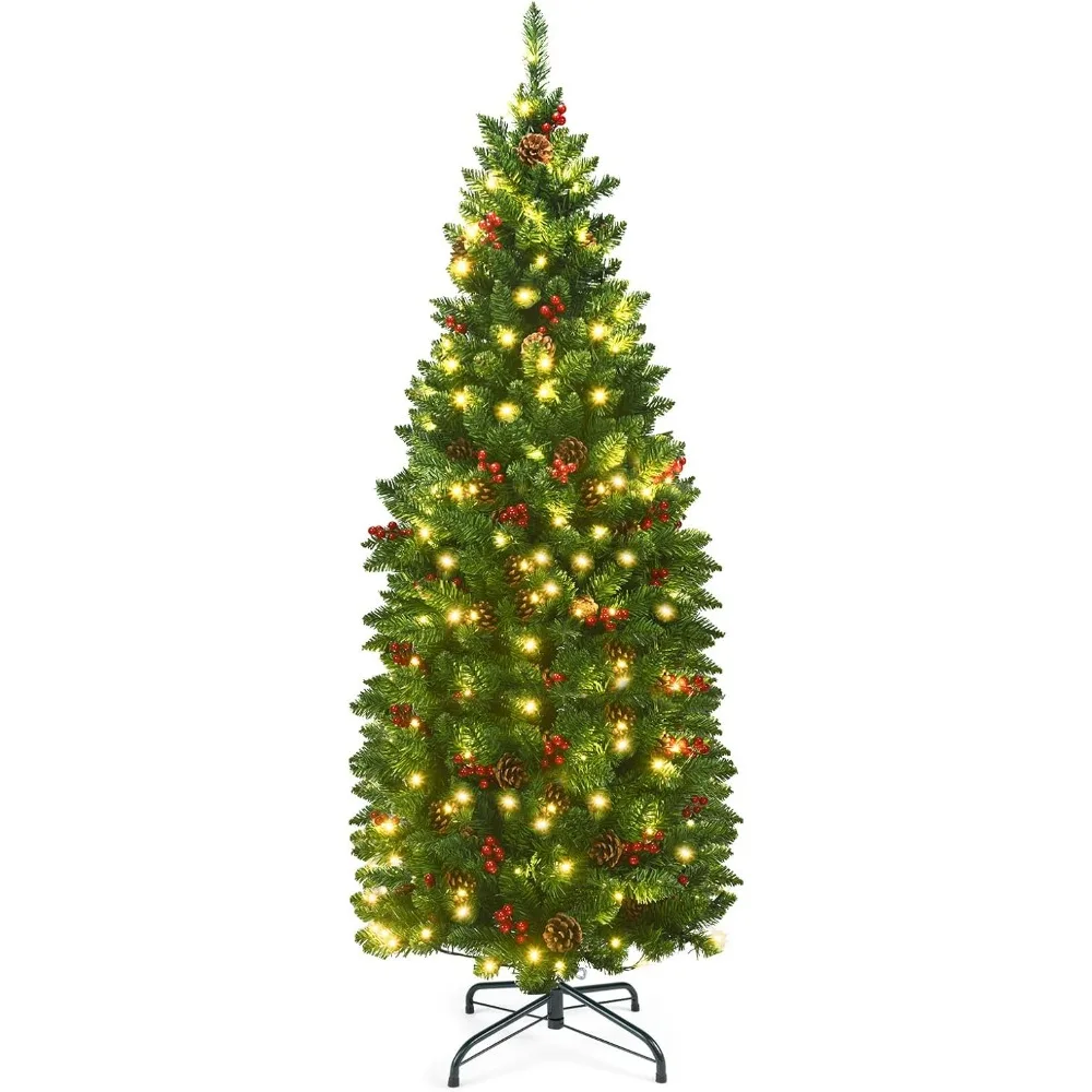 

4.5 Foot Pre-lit Pencil Style Christmas Tree with 150 LED Lights, Hinged Artificial Slim Design featuring 452 Branch Tips, Premi