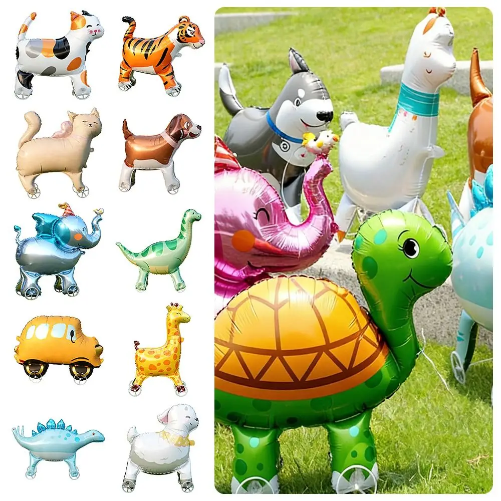 Aluminum Film Foil Balloons Cartoon Design With Wheels Cartoon Balloons Animal Shape Standing Animals Standing Balloons