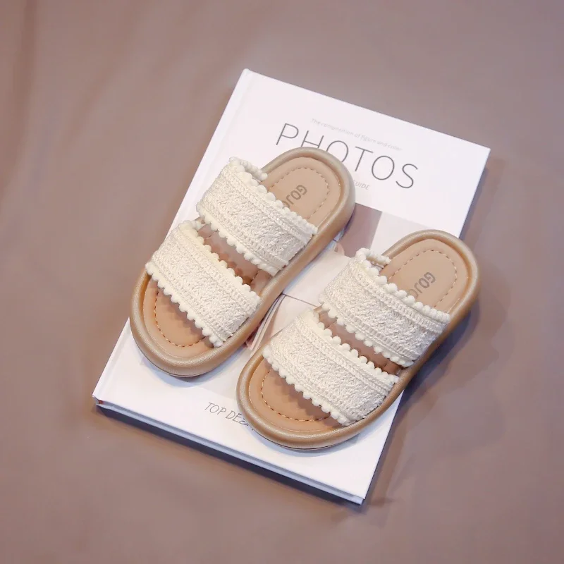 Chinelos de praia de dedo aberto feminino, crianças pequenas, dedo do pé aberto, casuais, moda infantil, sapatos de exterior antiderrapantes infantis, verão