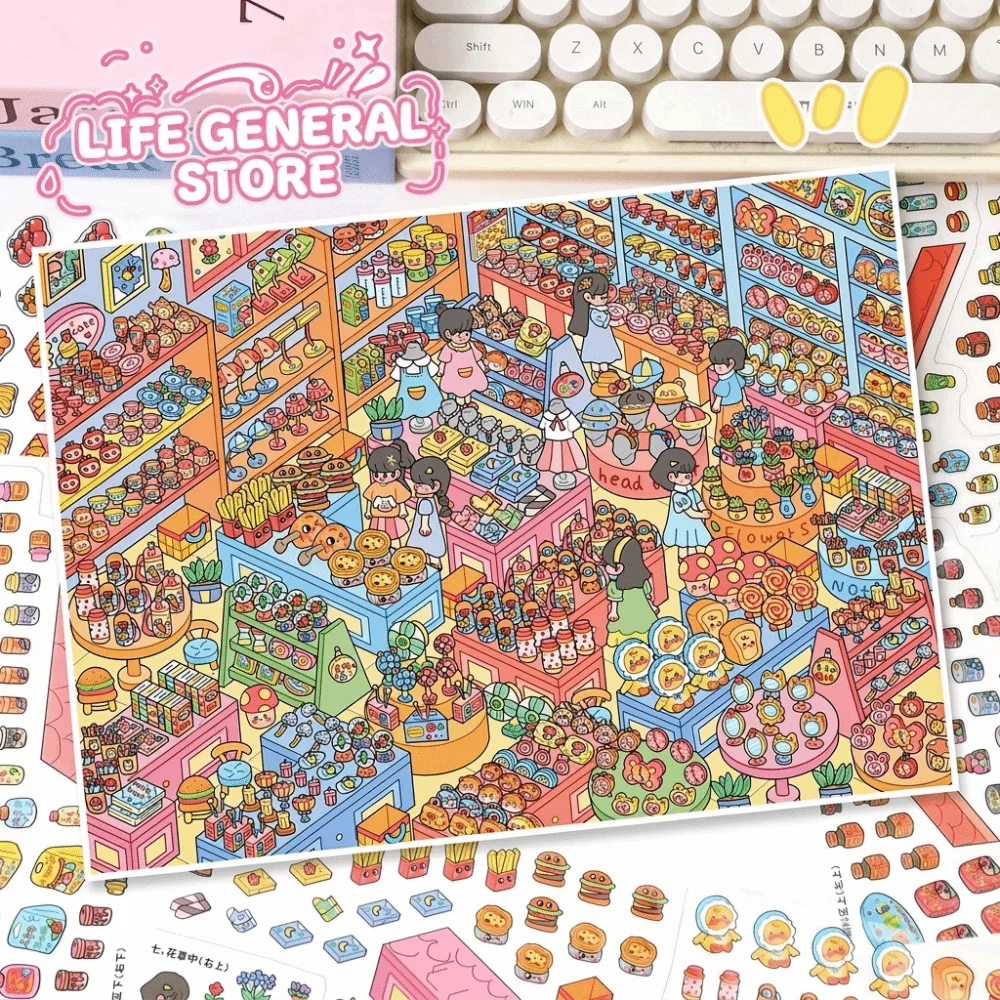 Cute 3D Barber Shop Sticker PET Barber Shop 3D Landscape Sticker Waterproof DIY Crafts DIY Cabin Scene Sticker Decompress