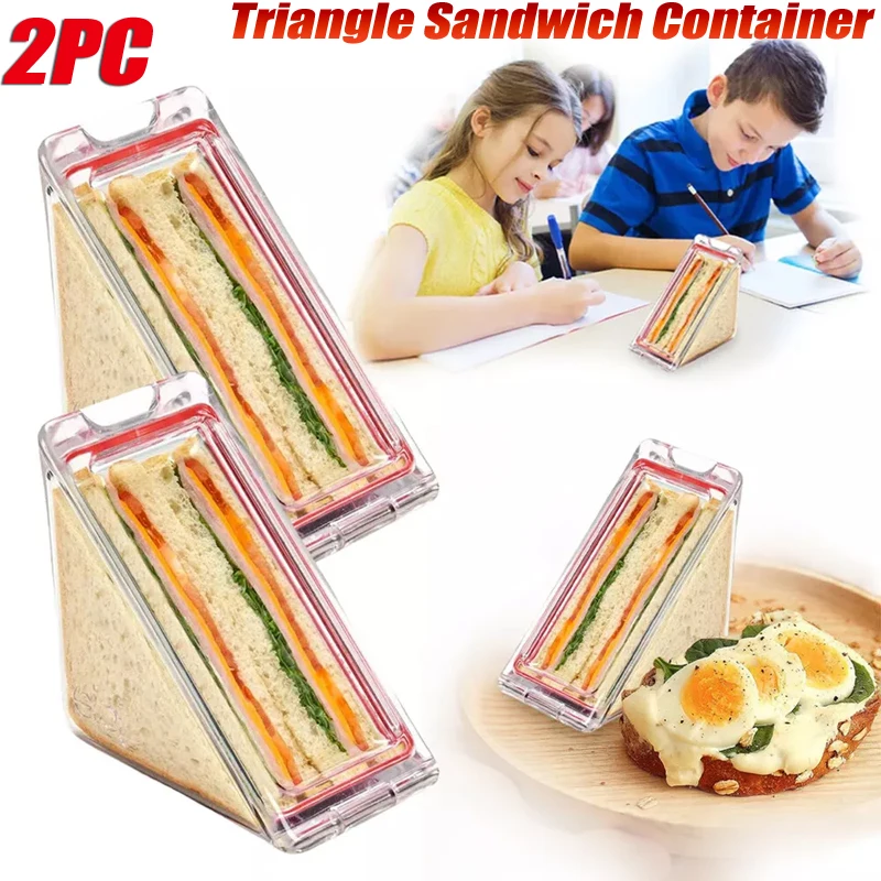 

2Pcs Triangle Sandwich Containers Portable Reusable Sandwich Toast Container Lunch Storage Box Picnic Food Pastry Boxes