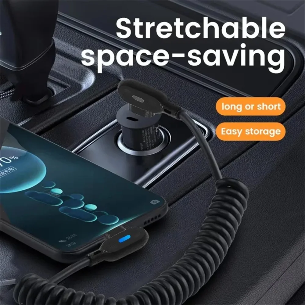 Dual Elbow Type C Cable 6A Fast Charge Short Spring Data Cable For Samsung Xiaomi Retractable USB To Type C Cable For iPhone