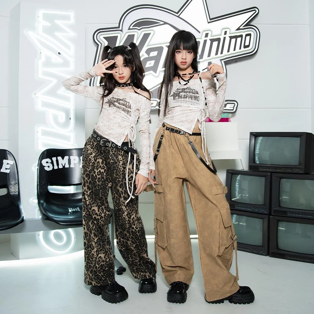 

Children Ballroom Hip Hop Dance Costumes For Girls Crop Tops Loose Pants Streetwear Jazz Modern Performance Clothing DQS17625