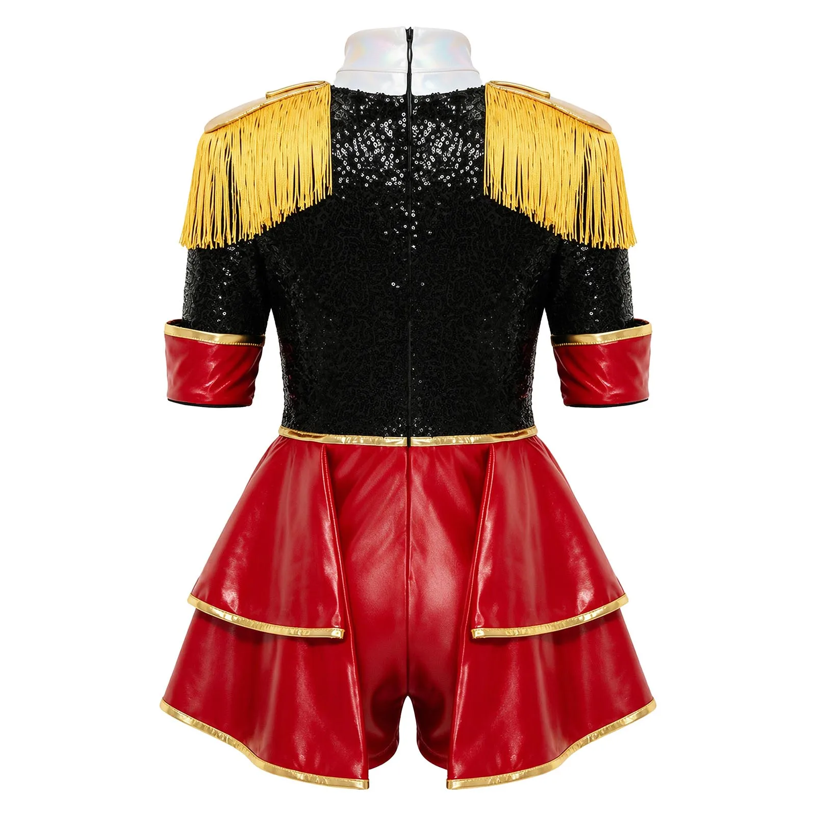 Kids Girls Unitard Ringmaster Costume Sequin Metallic Skirted Jumpsuit for Halloween Carnival Drum Major Circus Fancy Dress