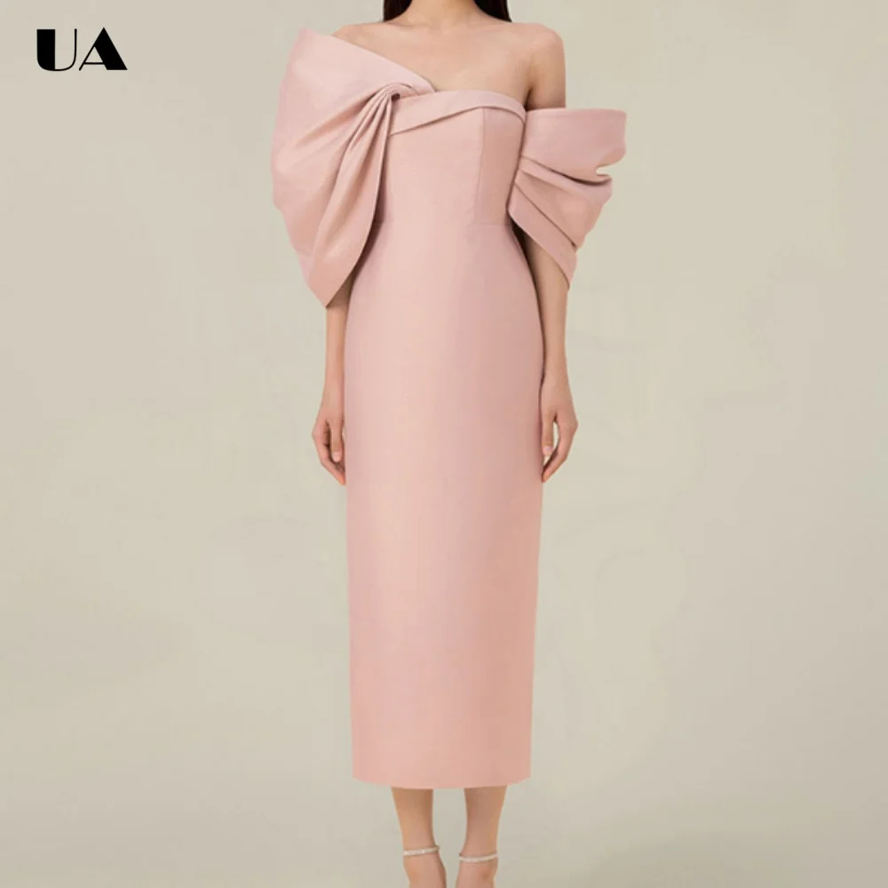 

Fashionable Sheath O-neck Midi Dress with Oversize Bow, Elegant off-the-shouler Long Dress for Woman, Classic Solid Party Dress