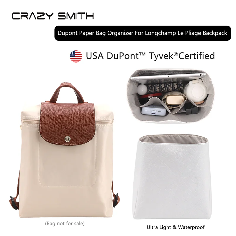 CRAZYSMITH Bag Organizer for Longchamp Le Pliage Backpack Dupont Paper Inner Bag Insert Storage Bags Liner Bag Support Shaper