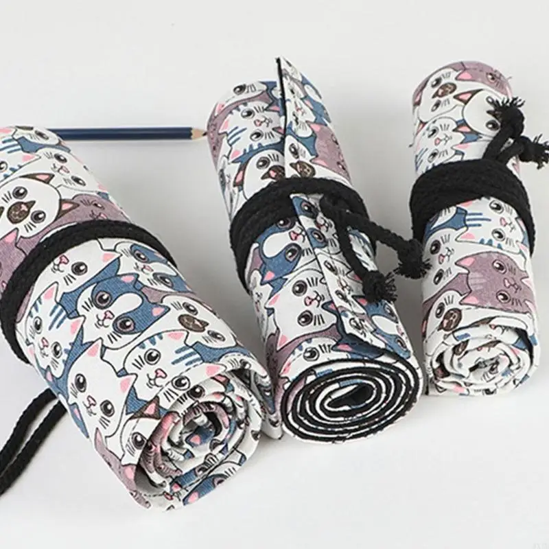 12/24/36/48/72 ثقوب أقلام رصاص لفة قماش قلم رصاص المنظم حقيبة التفاف جميل القطط نشمر مقلمة حقيبة أقلام رصاص #4