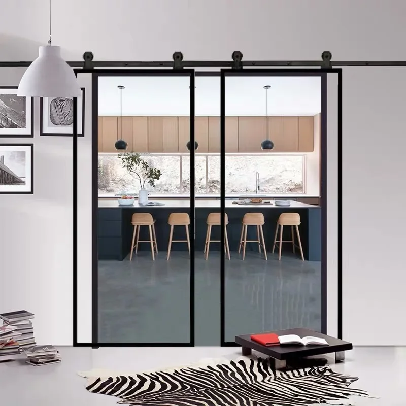 Minimalism design aluminum barn doors with tempered glasses pictures