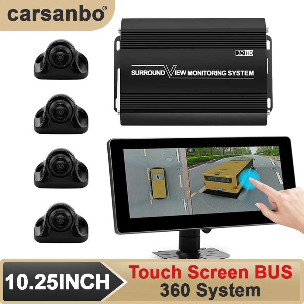 Carsanbo 360 °   Panorama Kamera z widokiem z lotu ptaka System samochodowy Rejestrator 3D 1080P z ekranem dotykowym 10,25 cala do autobusu Ciężarówka RV Motorhome