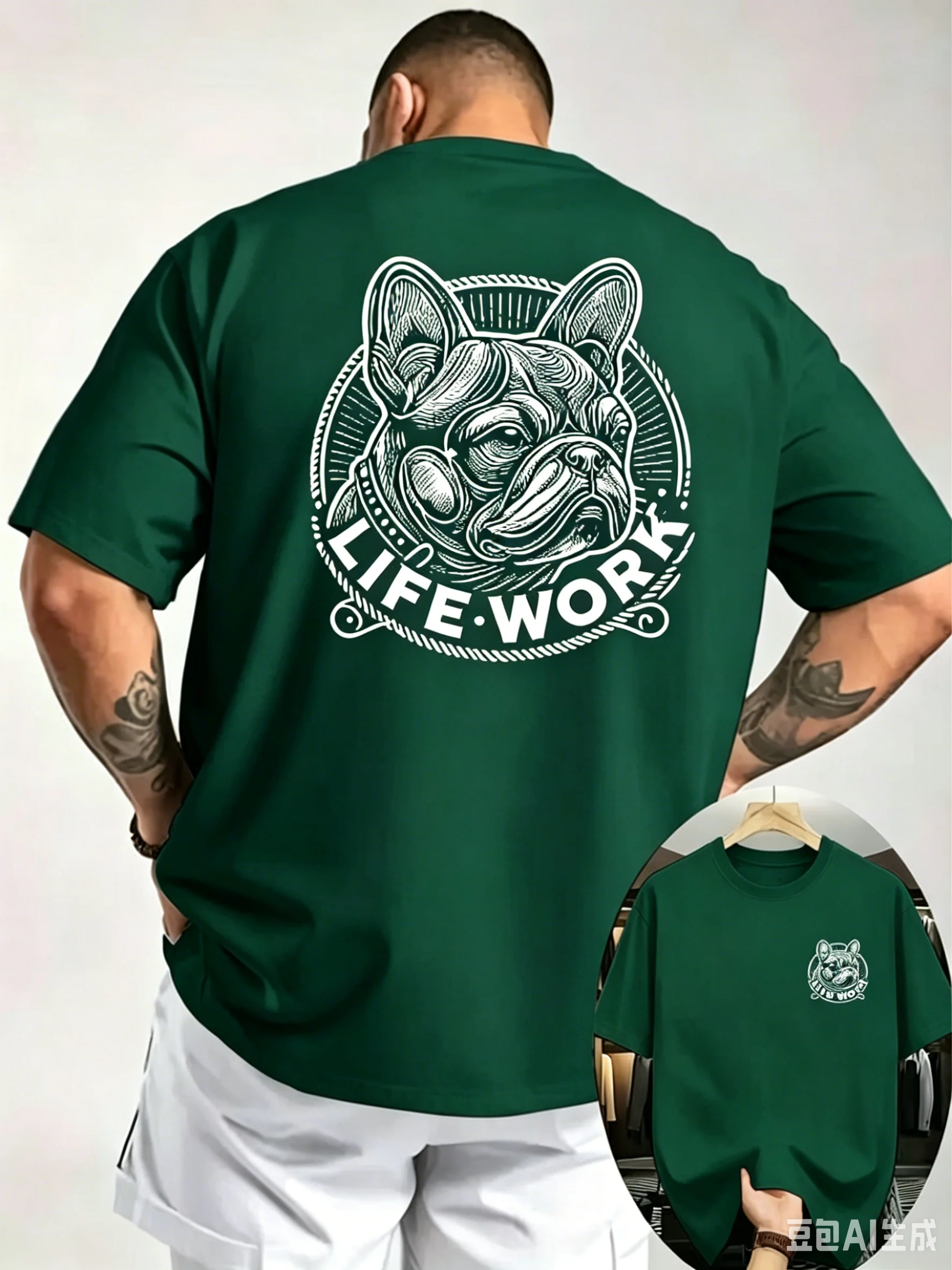 Herren Sommer-T-Shirt mit Retro-Kampfdruck, Kurzarm, 100% Baumwolle, Atmungsaktiv, Locker Geschnitten, Geeignet für Tierliebhaber, Tägliche Freizeitkleidung – Detail 6